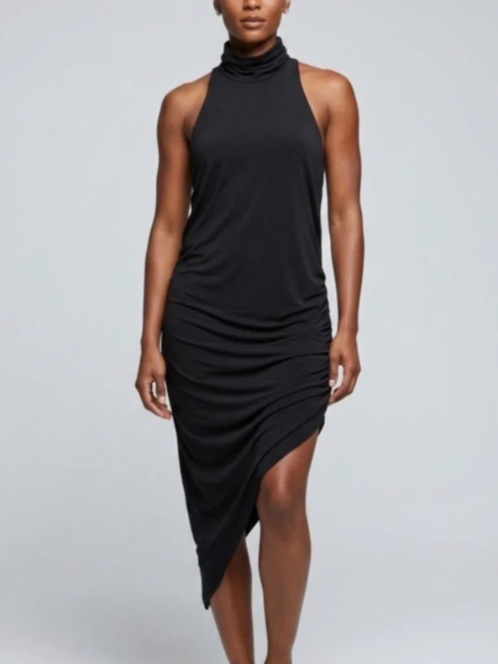 Cinq à Sept Alexis Mock Neck Halter Dress Ruched Asymmetric Bodycon Small